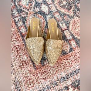 LuLus Joelle gold flat mules